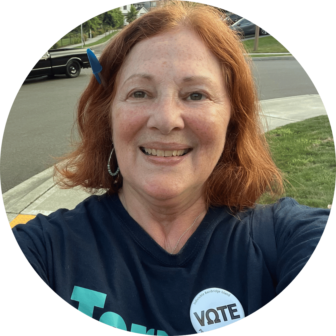 Olivia, a volunteer and supporter, canvassing for Tarra